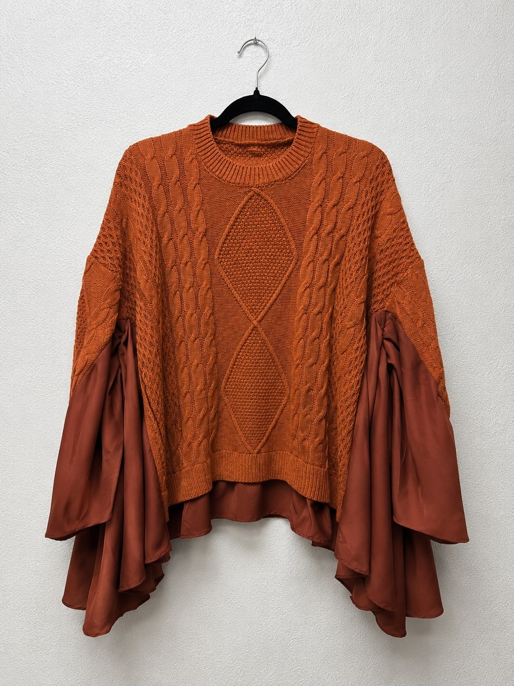 Rust Cable-Knit Draped Sleeve Sweater Poncho - NWOT - Picture 3 of 5